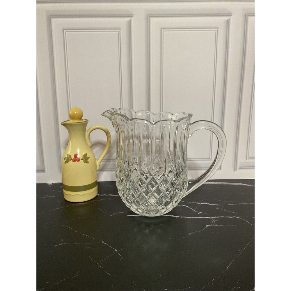 Vintage Lead Crystal Heavy Water Beverage Pitcher With Scalloped Edges Beautiful
